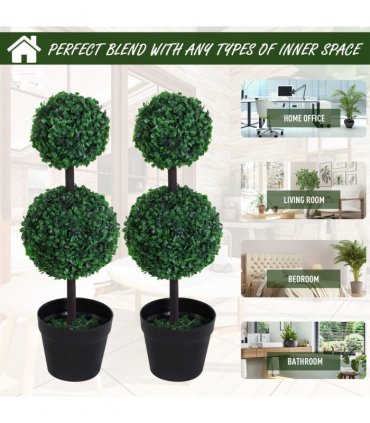 PE Set of 2 Artificial Boxwood Ball Topiary Plant Tree's Green