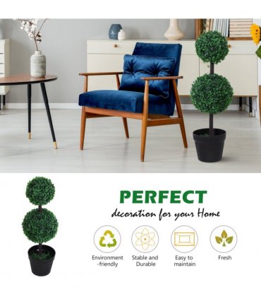 PE Set of 2 Artificial Boxwood Ball Topiary Plant Tree's Green