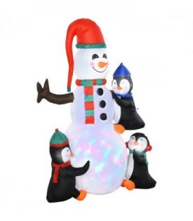 6ft Inflatable Christmas Snowman with Three Penguins LED Outdoor Yard Deco