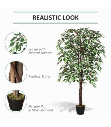 Artificial Ficus Silk Tree with Nursery Pot, Decorative Fake Plant, 160cm
