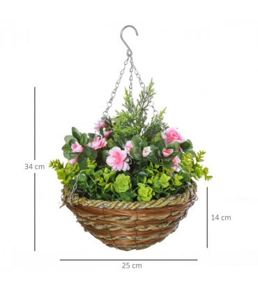Pack of 2 Artificial Lisianthus Flowers Hanging Planter with Basket