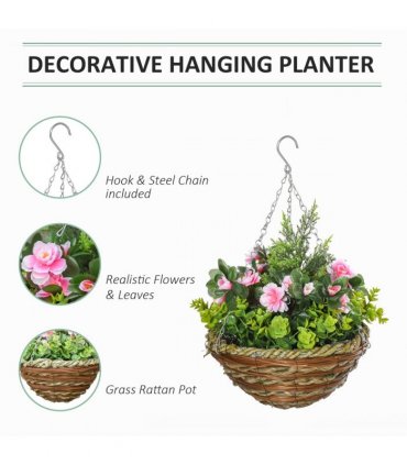 Pack of 2 Artificial Lisianthus Flowers Hanging Planter with Basket