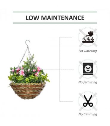 Pack of 2 Artificial Lisianthus Flowers Hanging Planter with Basket