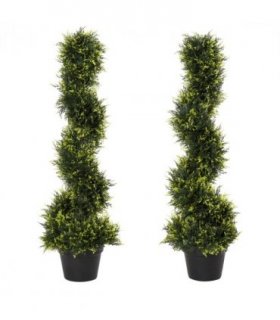 Set Of 2 90cm Artificial Spiral Topiary Trees & Pot Fake Greenery Plant