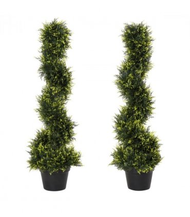 Set Of 2 90cm Artificial Spiral Topiary Trees & Pot Fake Greenery Plant