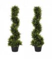 Set Of 2 90cm Artificial Spiral Topiary Trees & Pot Fake Greenery Plant