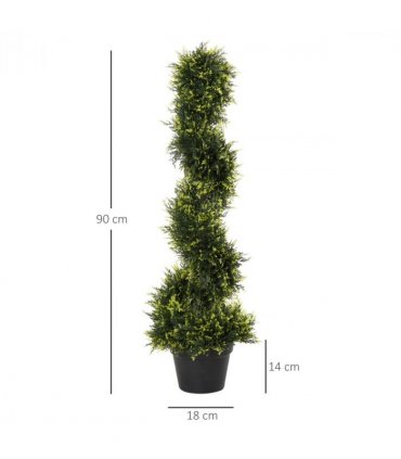 Set Of 2 90cm Artificial Spiral Topiary Trees & Pot Fake Greenery Plant