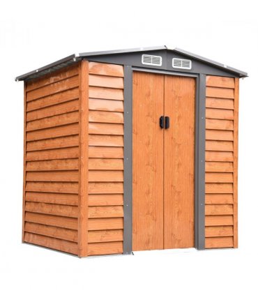 6x5ft Metal Garden Shed House  Gardening Tool Storage Brown 193Lx152Wx203Hcm