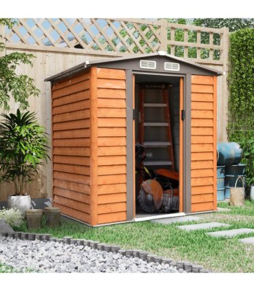 6x5ft Metal Garden Shed House  Gardening Tool Storage Brown 193Lx152Wx203Hcm