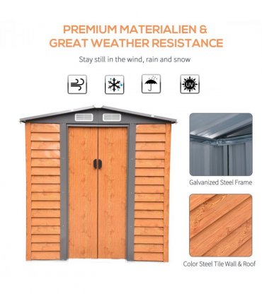 6x5ft Metal Garden Shed House  Gardening Tool Storage Brown 193Lx152Wx203Hcm