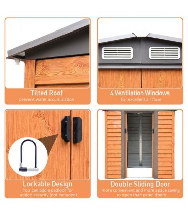 6x5ft Metal Garden Shed House  Gardening Tool Storage Brown 193Lx152Wx203Hcm