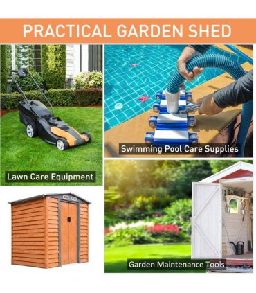 6x5ft Metal Garden Shed House  Gardening Tool Storage Brown 193Lx152Wx203Hcm