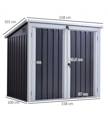 Steel Garden Storage Shed Double Door & Lid Dustbin Rubbish Cover 2 Trash Can