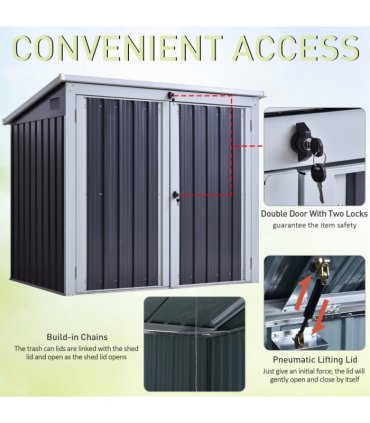 Steel Garden Storage Shed Double Door & Lid Dustbin Rubbish Cover 2 Trash Can