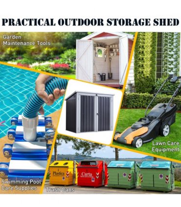 Steel Garden Storage Shed Double Door & Lid Dustbin Rubbish Cover 2 Trash Can