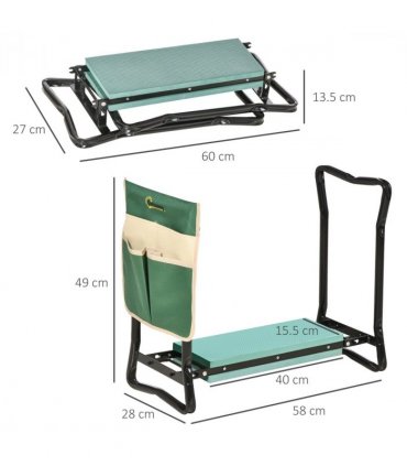 Steel Frame Gardening Kneeler Seat w/ Pouch Green