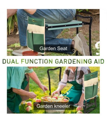 Steel Frame Gardening Kneeler Seat w/ Pouch Green