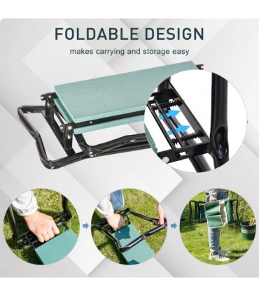 Steel Frame Gardening Kneeler Seat w/ Pouch Green