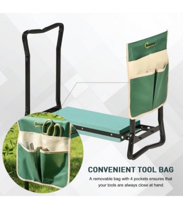 Steel Frame Gardening Kneeler Seat w/ Pouch Green