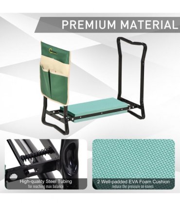 Steel Frame Gardening Kneeler Seat w/ Pouch Green