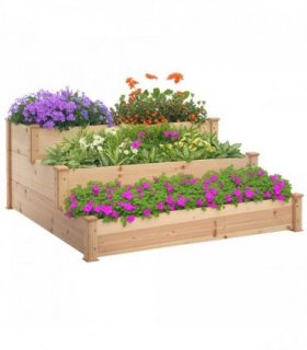 Wooden Raised Bed 3-Tier Planter Kit Elevated Plant Box 124x124x56cm