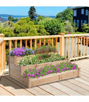 Wooden Raised Bed 3-Tier Planter Kit Elevated Plant Box 124x124x56cm