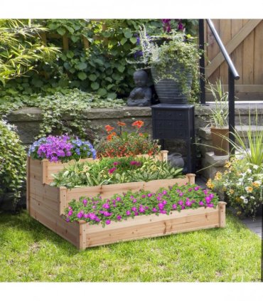 Wooden Raised Bed 3-Tier Planter Kit Elevated Plant Box 124x124x56cm