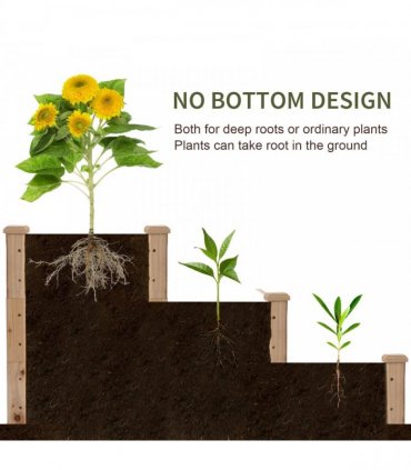Wooden Raised Bed 3-Tier Planter Kit Elevated Plant Box 124x124x56cm