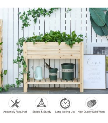 Wooden Raised Plant Stand Tall Flower Bed Box with Clapboard 100x40x84cm