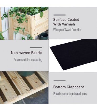 Wooden Raised Plant Stand Tall Flower Bed Box with Clapboard 100x40x84cm