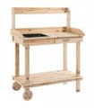 Wooden Bench Work Table & 2 Wheels, Sink, Drawer & Storage Spaces, 92x45x119cm