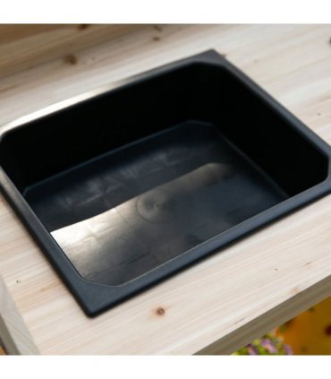 Wooden Bench Work Table & 2 Wheels, Sink, Drawer & Storage Spaces, 92x45x119cm