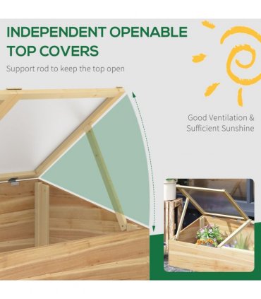 Wooden Cold Frame Greenhouse Grow House, 100 x 50 x 36 cm, Natural