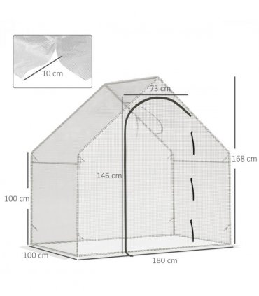 Walk-In Greenhouse Vegetable Plant Window Roll-Up 180 x 100 x 165cm, White