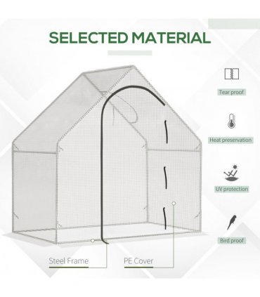 Walk-In Greenhouse Vegetable Plant Window Roll-Up 180 x 100 x 165cm, White