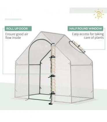 Walk-In Greenhouse Vegetable Plant Window Roll-Up 180 x 100 x 165cm, White