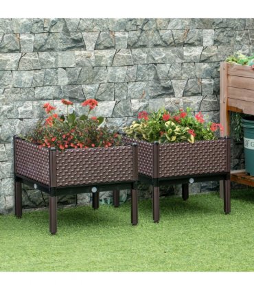 Outsunny Set of 2 Raised Garden Bed Elevated Planter Box for Flower, Vegetables