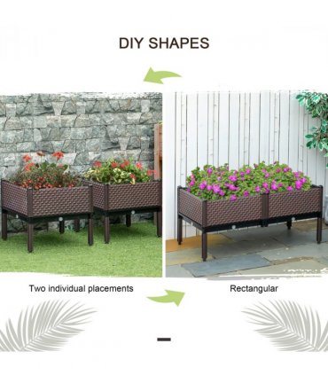 Outsunny Set of 2 Raised Garden Bed Elevated Planter Box for Flower, Vegetables