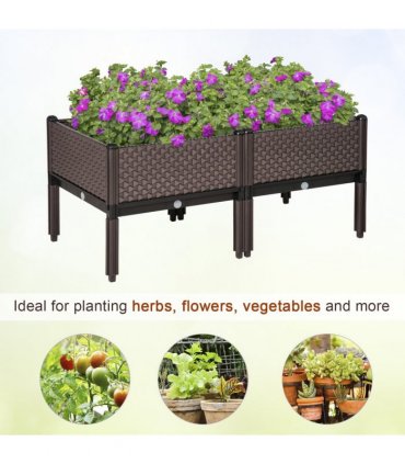 Outsunny Set of 2 Raised Garden Bed Elevated Planter Box for Flower, Vegetables