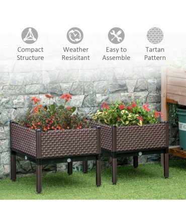 Outsunny Set of 2 Raised Garden Bed Elevated Planter Box for Flower, Vegetables
