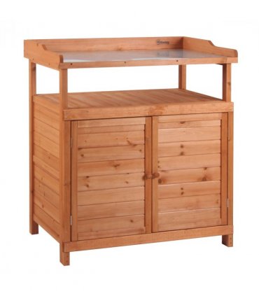 Outsunny 2 In 1 Potting Bench Table w/ Storage Cabinet and Galvanized Table Top