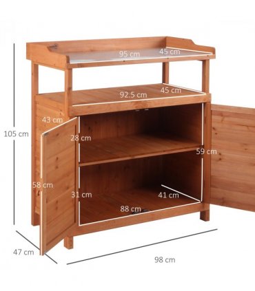 Outsunny 2 In 1 Potting Bench Table w/ Storage Cabinet and Galvanized Table Top