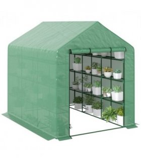 Poly Tunnel Steeple Walk in Greenhouse Removable Cover Shelves 244x180x210cm