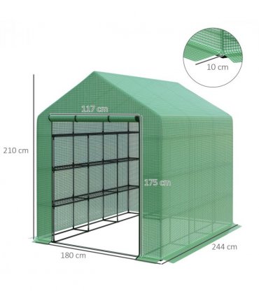 Poly Tunnel Steeple Walk in Greenhouse Removable Cover Shelves 244x180x210cm