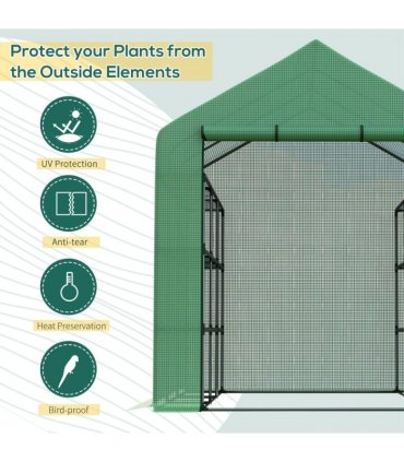 Poly Tunnel Steeple Walk in Greenhouse Removable Cover Shelves 244x180x210cm