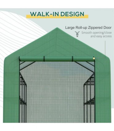 Poly Tunnel Steeple Walk in Greenhouse Removable Cover Shelves 244x180x210cm