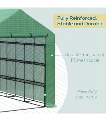 Poly Tunnel Steeple Walk in Greenhouse Removable Cover Shelves 244x180x210cm