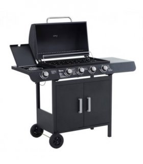 4 Gas BBQ Grill with Wheels, Steel-Black