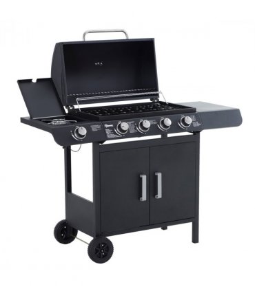 4 Gas BBQ Grill with Wheels, Steel-Black