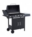 4 Gas BBQ Grill with Wheels, Steel-Black